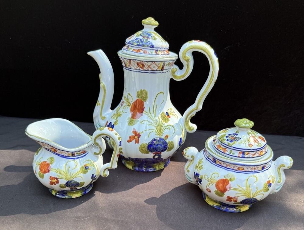Vintage Giuseppe Chiurato Roma Italy Faenza Garofano Pattern Coffee Pot Set